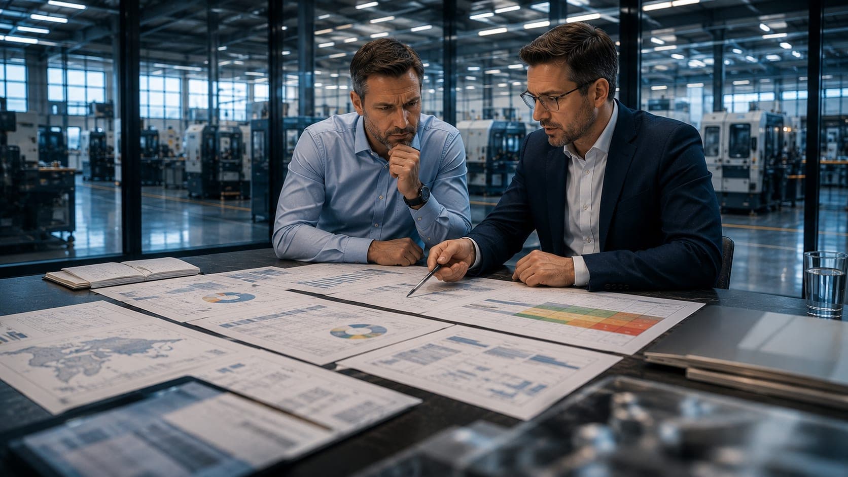 Detailanalyse von Auswertungen und Risikomatrix im Gespräch zweier Berater