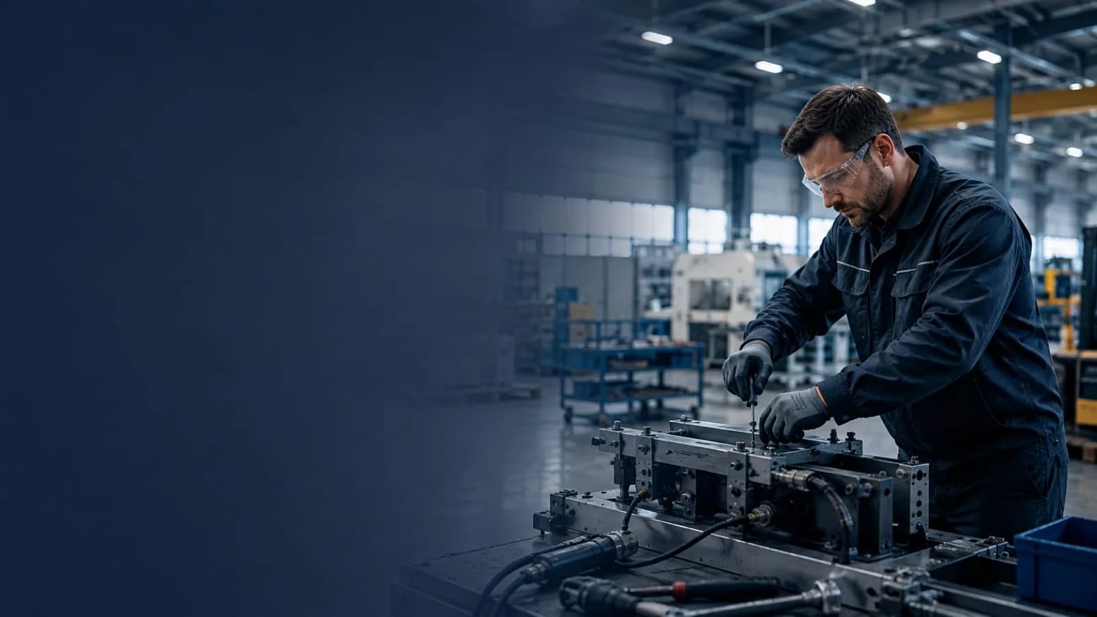 Techniker bei der Montage an einer Industrieanlage in einer Produktionshalle – Sinnbild für betriebliche Tätigkeit und Haftungsrisiken